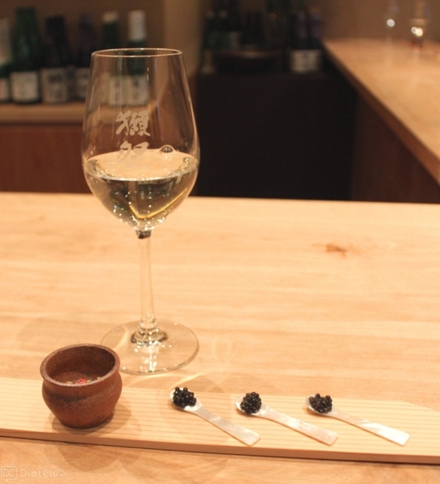 試食用に用意されていた、獺祭と宮崎キャビア